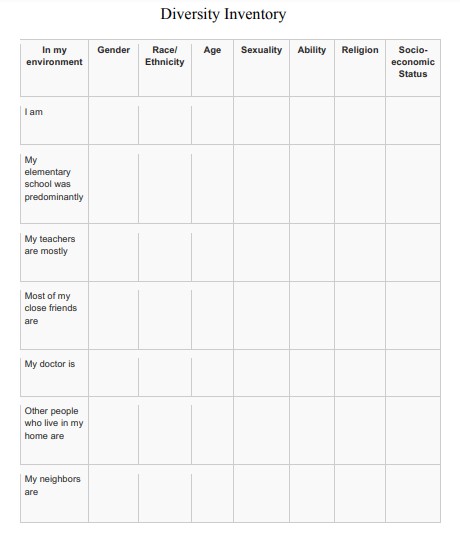 Diversity Inventory (Full sheet)